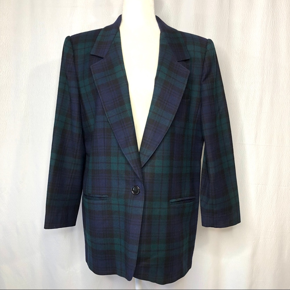 Vintage Collectible Gold Plaid Merino Wool Blazer - Picture 1 of 8